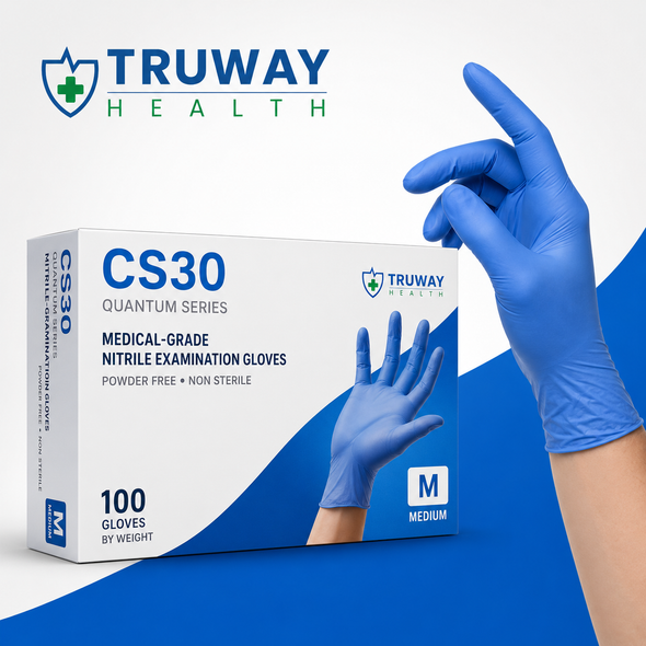CS30 Quantum Series Standard Nitrile Examination Gloves — Powder-Free, Finger-Textured Bulk Pallet Supply