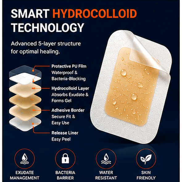 ROOSIN® Hydrocolloid Wound Dressing with Border — Sterile, Waterproof, Gel-Forming | Factory-Direct