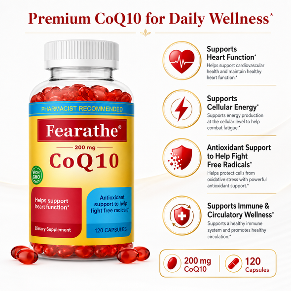 Fearathe Coenzyme Q10 200 mg Capsules – 120 Count Bottle | High-Potency CoQ10 | Cellular Energy & Cardiovascular Wellness Support