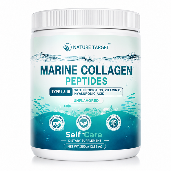 Marine Collagen Peptides Powder — Type I & III Collagen + Probiotics, Vitamin C & Hyaluronic Acid — Unflavored — 350 g / 12.35 oz