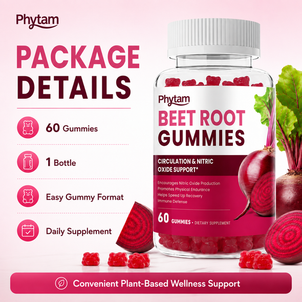 Phytam Beet Root Gummies — Nitric Oxide & Daily Wellness Support — 60 Gummies
