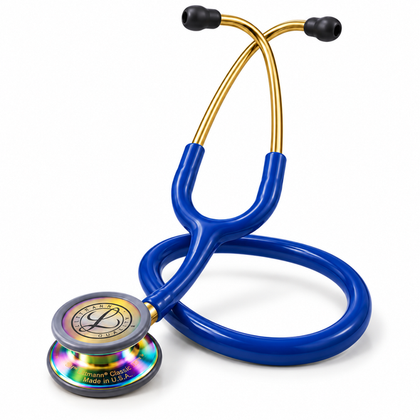 3M Littmann Classic III Stethoscope Blue Tube Gold Binaurals Rainbow Chestpiece