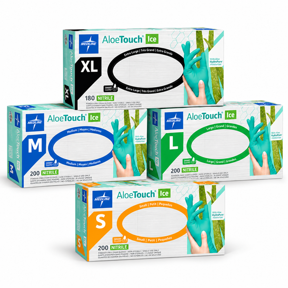 Medline AloeTouch ICE Powder-Free Nitrile Exam Gloves – Green, Aloe-Coated