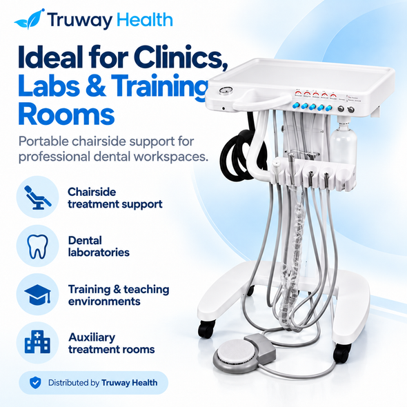 Portable Dental Mobile Turbine Unit Cart with 3-Way Syringe, Handpiece Connections & Suction System – 2-Hole / 4-Hole Options