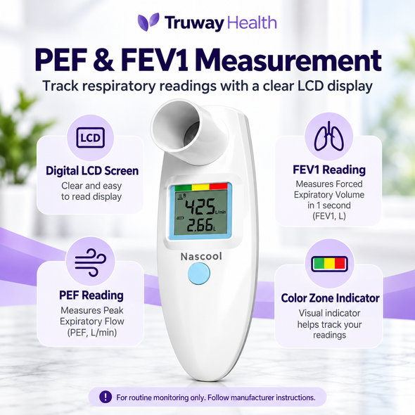 Nascool Digital Peak Flow Meter — PEF & FEV1 Electronic Respiratory Monitor