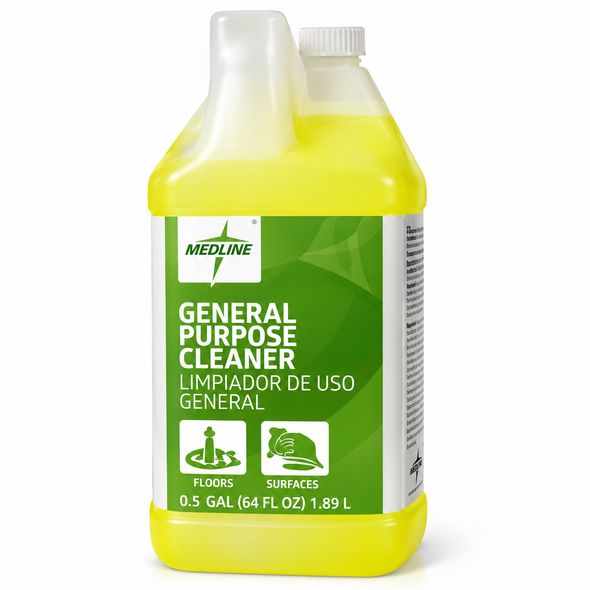 Medline General Purpose Cleaner – Heavy-Duty Floor & Surface Cleaning Concentrate, Half Gallon, 4/Case