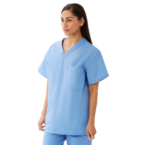 AngelStat Unisex Reversible V-Neck Scrub Tops with 4 Pockets - Ceil Blue