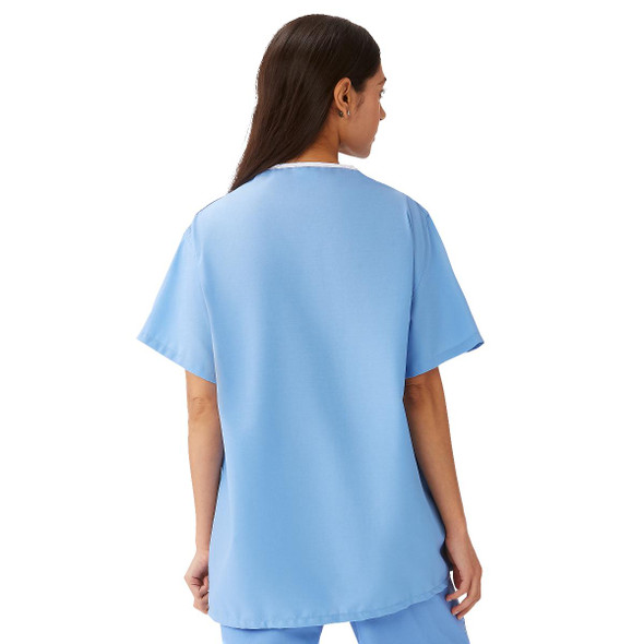 AngelStat Unisex Reversible V-Neck Scrub Tops with 4 Pockets - Ceil Blue