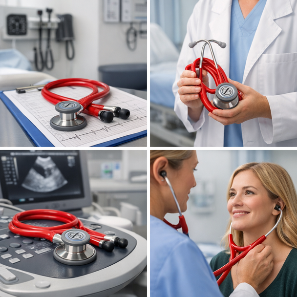 Littmann‑Style Cardiology Stethoscope – Premium Acoustic Performance, Dual‑Head Chestpiece, Red Tubing, Professional Medical Grade