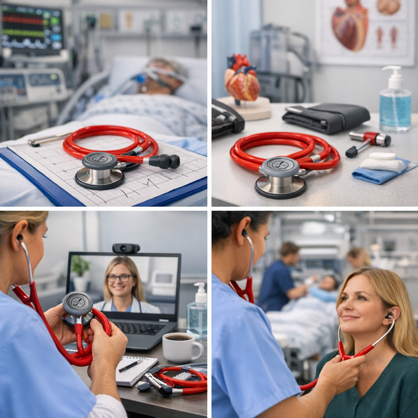 Littmann‑Style Cardiology Stethoscope – Premium Acoustic Performance, Dual‑Head Chestpiece, Red Tubing, Professional Medical Grade