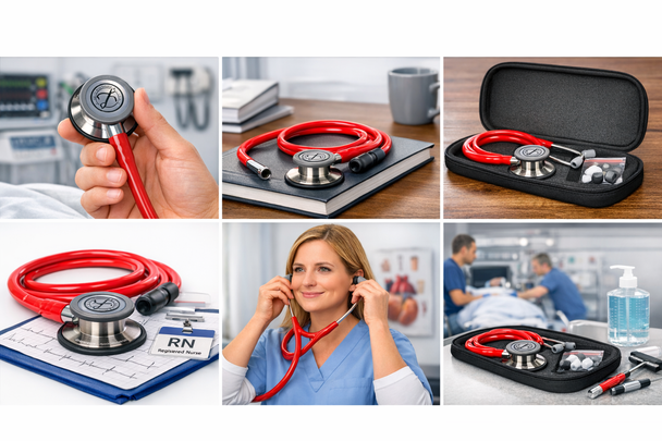 Littmann‑Style Cardiology Stethoscope – Premium Acoustic Performance, Dual‑Head Chestpiece, Red Tubing, Professional Medical Grade