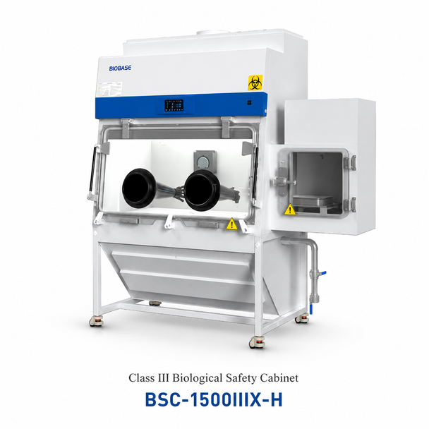 BIOBASE Class III Biological Safety Cabinet – BSC-1500IIIX-H Fully Enclosed Negative-Pressure Glovebox with Pass Box, Touchscreen Control and ULPA Filtration