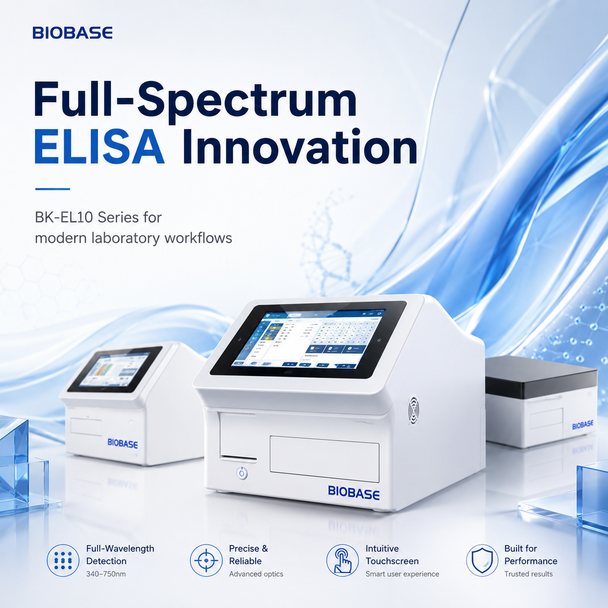 BIOBASE ELISA Microplate Reader Series — 96-Well Single/Dual-Wavelength and Full-Spectrum Models, Touchscreen or Workstation Control, Universal 100–240V