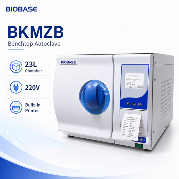 BIOBASE BKMZ Series 18L–23L Benchtop Steam Autoclave Sterilizer — 110V or 220V, Vacuum Testing, B&D and Helix Programs | Factory-Direct Supply