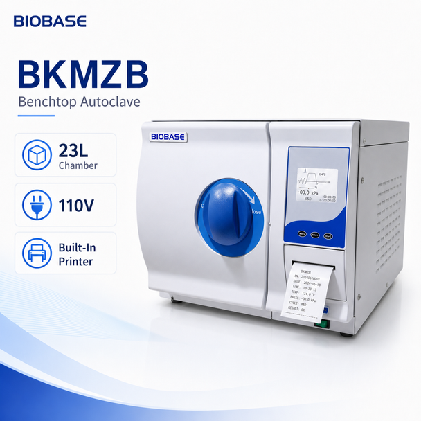 BIOBASE BKMZ Series 18L–23L Benchtop Steam Autoclave Sterilizer — 110V or 220V, Vacuum Testing, B&D and Helix Programs | Factory-Direct Supply