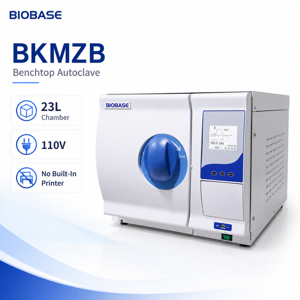 BIOBASE BKMZ Series 18L–23L Benchtop Steam Autoclave Sterilizer — 110V or 220V, Vacuum Testing, B&D and Helix Programs | Factory-Direct Supply