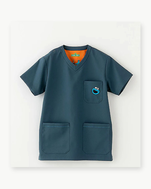 Classico R79 Unisex Scrub Canvas Club: SESAME STREET Scrub Top — Dark Green, Stretch Performance Medical Apparel