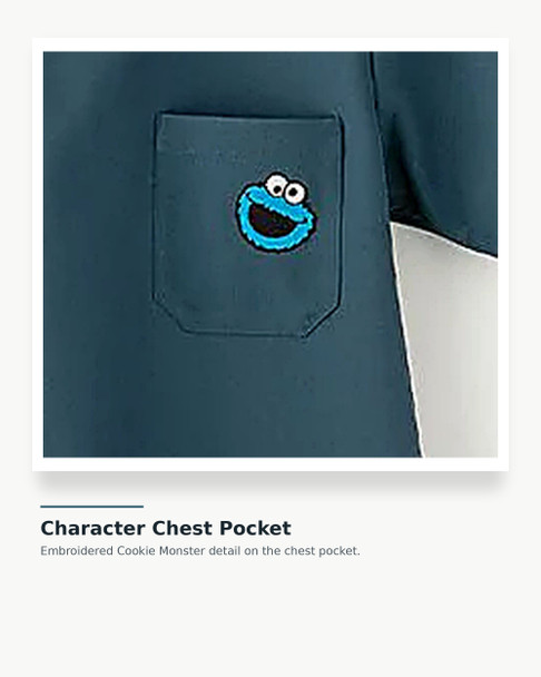 Classico R79 Unisex Scrub Canvas Club: SESAME STREET Scrub Top — Dark Green, Stretch Performance Medical Apparel