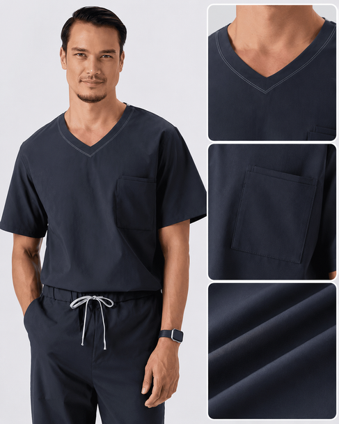Classico U09 Men’s MOVE Premium Motion Pullover Scrub Top — Navy, Lightweight High-Stretch Quick-Dry Medical Uniform | US/EU Sizes S–XXL