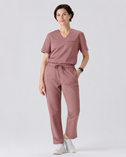 Classico H03 Women’s LUXE Silky Shine Scrub Top — Pink, Silk-Luster Stretch Jersey Medical Uniform | US/EU Sizes S–XXL