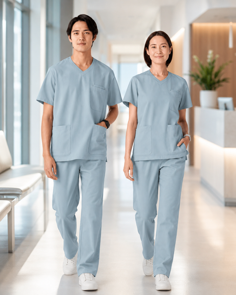 369 Unisex Cool-Tech Medical Scrub Top — Breathable Clinical Workwear, Grayish Blue