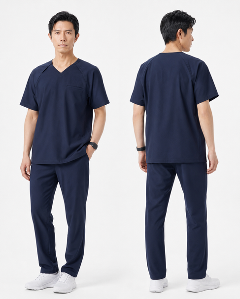 Classico 373 Unisex AIR MELANGE Scrub Top — Ultra-Lightweight Stretch Medical Workwear, Deep Navy, XXS–XXL