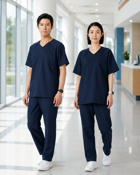 Classico 373 Unisex AIR MELANGE Scrub Top — Ultra-Lightweight Stretch Medical Workwear, Deep Navy, XXS–XXL