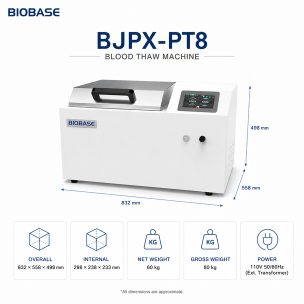 BIOBASE BJPX-PT8 Blood Thaw Machine, 1–12 Unit 3-Layer Plasma Thawing System, 110V