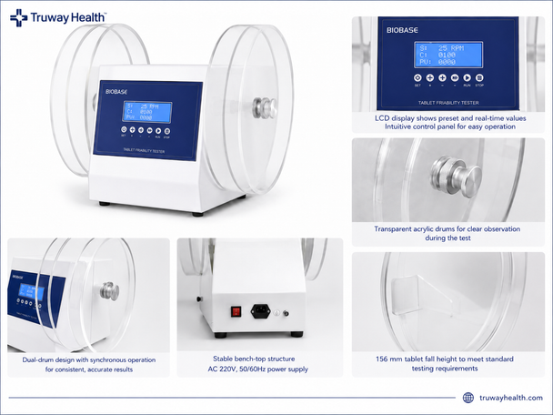 BIOBASE BCS-2 Tablet Friability Tester, Dual Drum, 220V | Truway Health
