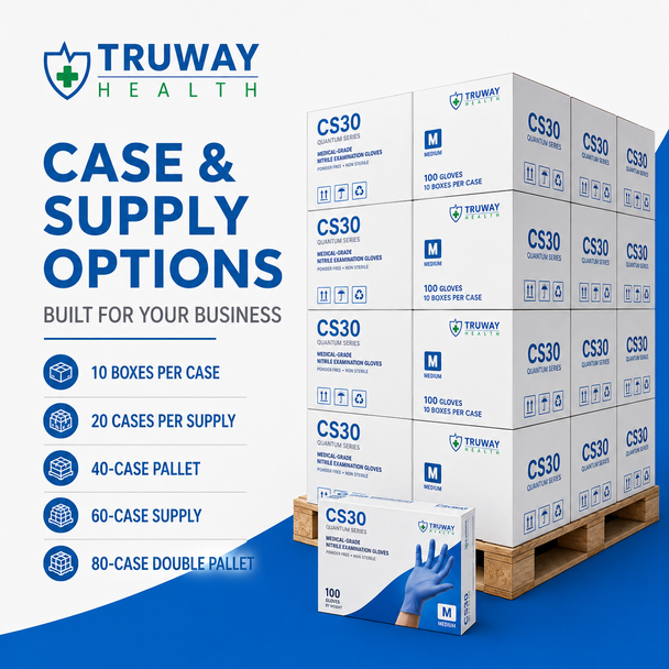 CS30 Quantum Series Standard Nitrile Examination Gloves — Powder-Free, Finger-Textured Bulk Pallet Supply