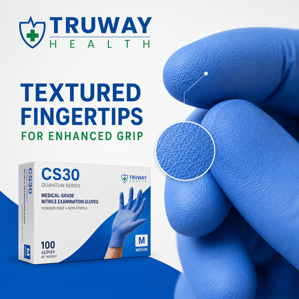 CS30 Quantum Series Standard Nitrile Examination Gloves — Powder-Free, Finger-Textured Bulk Pallet Supply