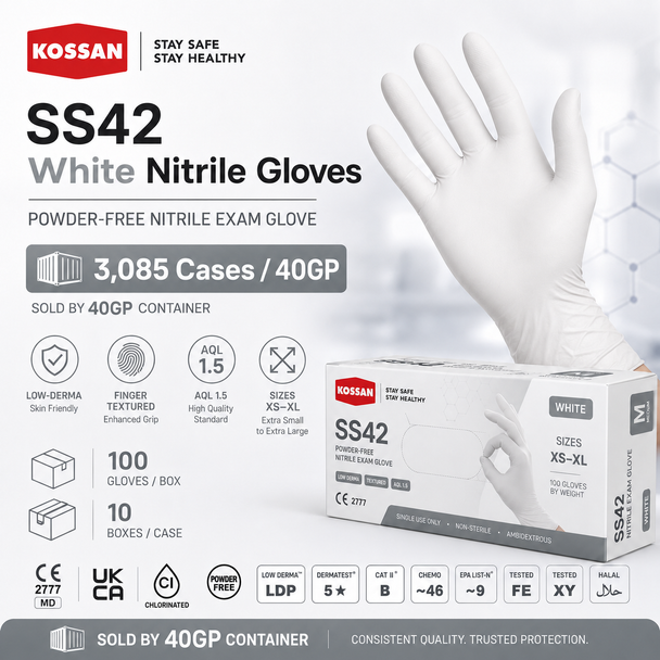 Kossan Allergy Care SS42 Powder-Free Nitrile Examination Gloves