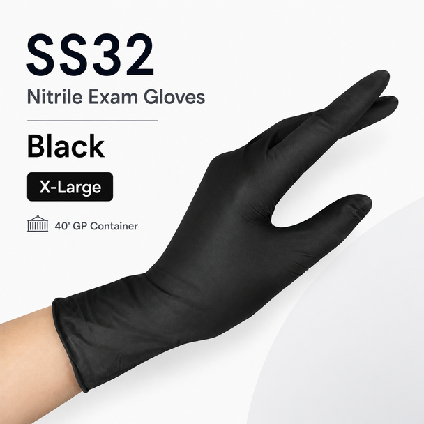 Kossan SS32 Allergy Care Nitrile Exam Gloves — 40′ GP Container