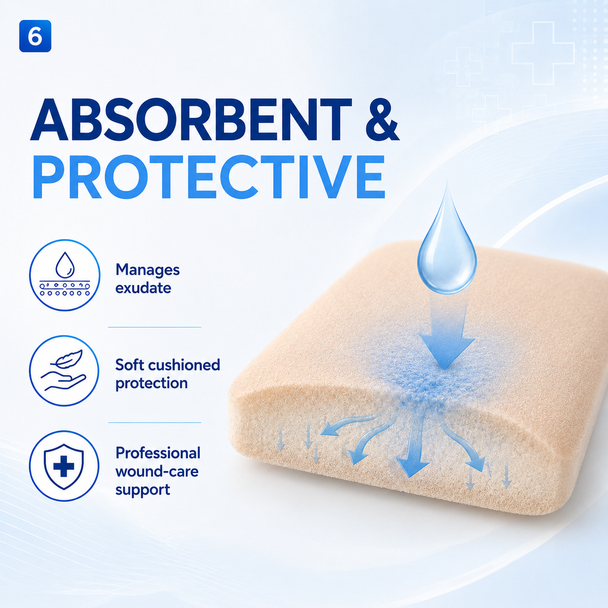ROOSIN PU Foam Wound Dressing | High-Absorbency Polyurethane Foam | 5×5 cm & 10×10 cm | Factory-Direct