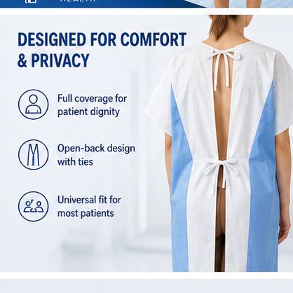 Exam Gown – 30 in × 42 in, 51 GSM, White & Blue - 25,000 PCS