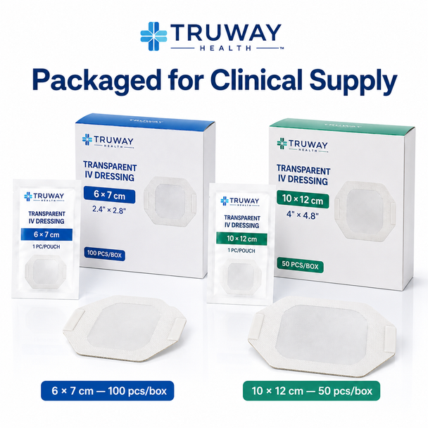 Truway Health Transparent IV Dressing – Individually Pouched IV Site Protection, 6 × 7 cm & 10 × 12 cm