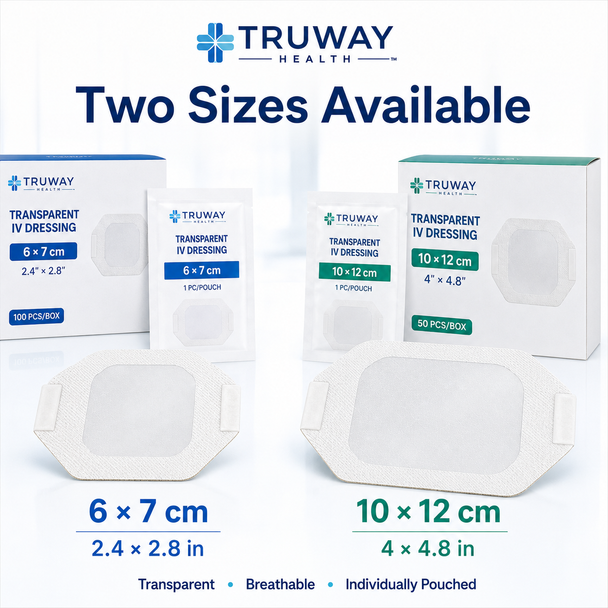 Truway Health Transparent IV Dressing – Individually Pouched IV Site Protection, 6 × 7 cm & 10 × 12 cm