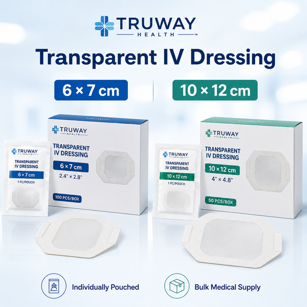 Truway Health Transparent IV Dressing – Individually Pouched IV Site Protection, 6 × 7 cm & 10 × 12 cm