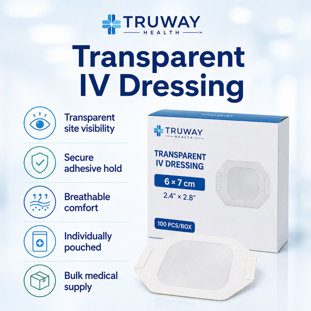Truway Health Transparent IV Dressing – Individually Pouched IV Site Protection, 6 × 7 cm & 10 × 12 cm