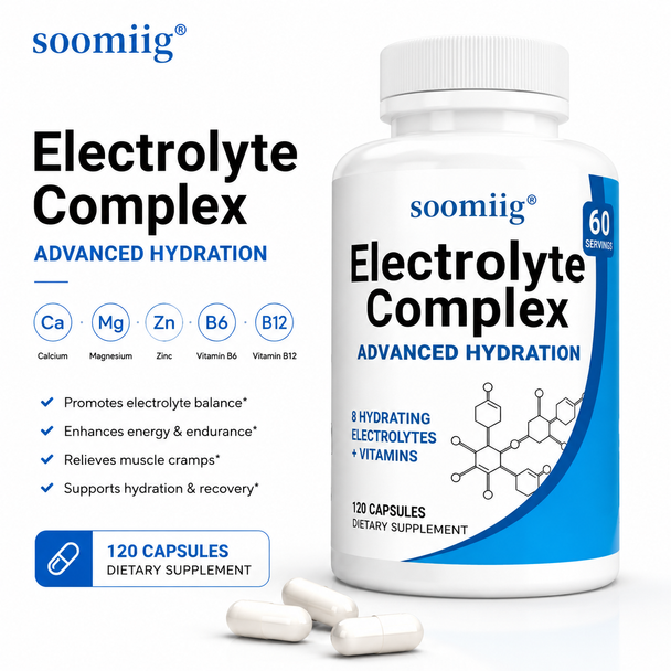 Electrolyte Complex Capsules – Calcium, Magnesium, Zinc + Vitamins B6 & B12 | 120 Count | Hydration & Mineral Support