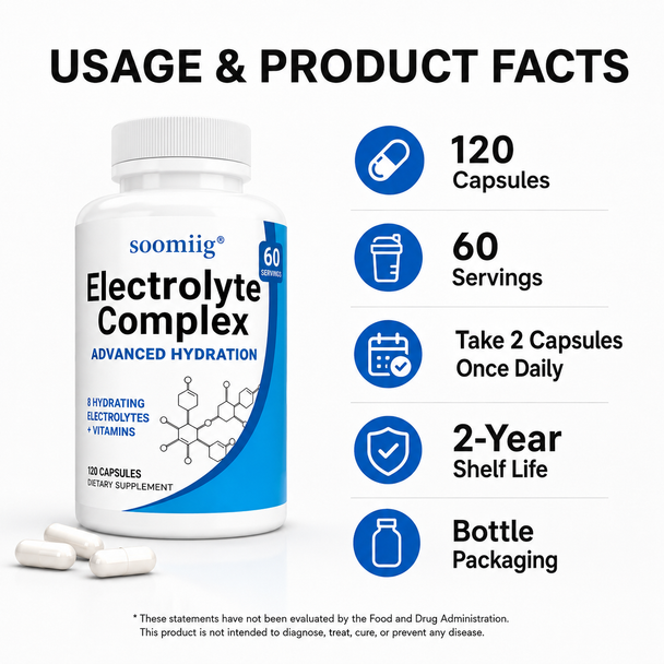 Electrolyte Complex Capsules – Calcium, Magnesium, Zinc + Vitamins B6 & B12 | 120 Count | Hydration & Mineral Support