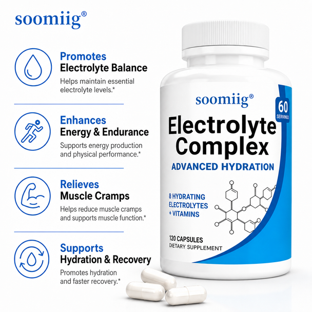 Electrolyte Complex Capsules – Calcium, Magnesium, Zinc + Vitamins B6 & B12 | 120 Count | Hydration & Mineral Support
