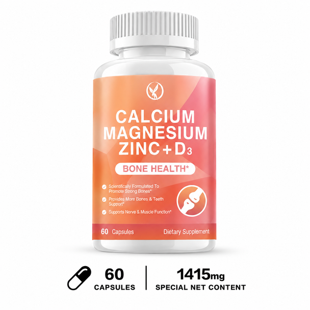 Calcium + Magnesium + Zinc + Vitamin D3 Capsules — Bone, Muscle & Nervous System Support — 60 Count