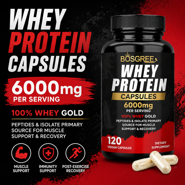 Whey Protein Capsules — 6,000 mg Protein | Muscle & Post-Workout Nutrition Support — 120 Capsules