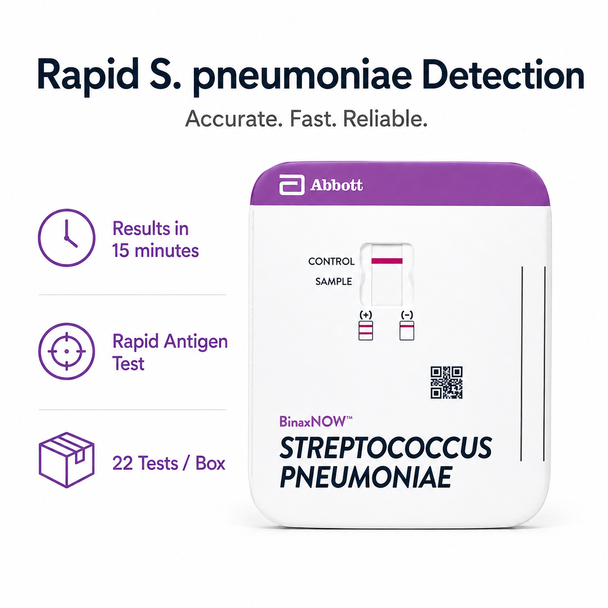 Abbott BinaxNOW™ S. pneumoniae Antigen Test, Rapid Urine/CSF Immunoassay, 22 Tests – ALR710000