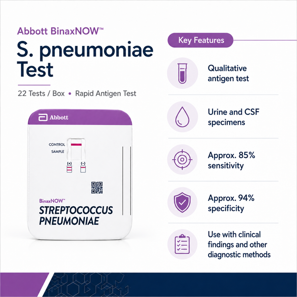Abbott BinaxNOW™ S. pneumoniae Antigen Test, Rapid Urine/CSF Immunoassay, 22 Tests – ALR710000