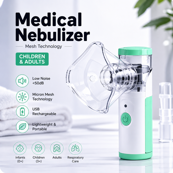 Portable USB Rechargeable Mesh Nebulizer – Handheld Respiratory Aerosol Device for Adults & Children