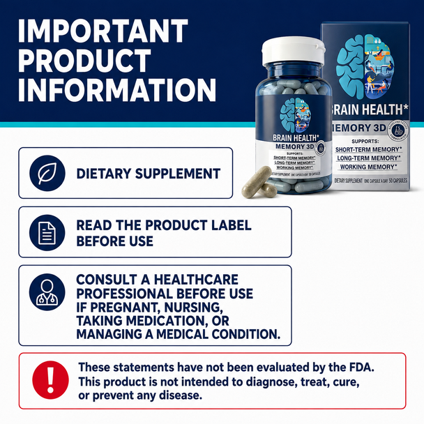 Memory 3D™ Cognitive Support Nootropic Dietary Supplement – 50 Capsules