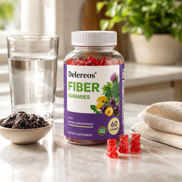 Sugar-Free Prebiotic Fiber Gummies with Probiotics & Prune Concentrate – 60 Count