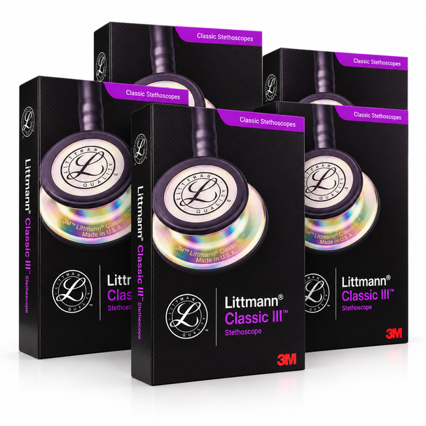 3M Littmann Classic III Stethoscope Blue Tube Gold Binaurals Rainbow Chestpiece